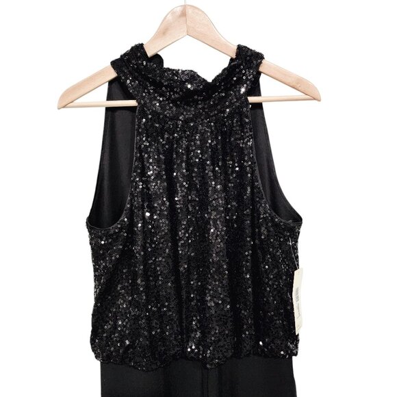 Eliza J Womens Sequined Halter Jumpsuit Black Polyester Size 12‎ - Picture 4 of 14
